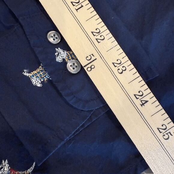 J. Crew Scottie Dogs Embroidered Button Front Shirt Navy Blue Slim Fit Size 8 - Picture 11 of 12